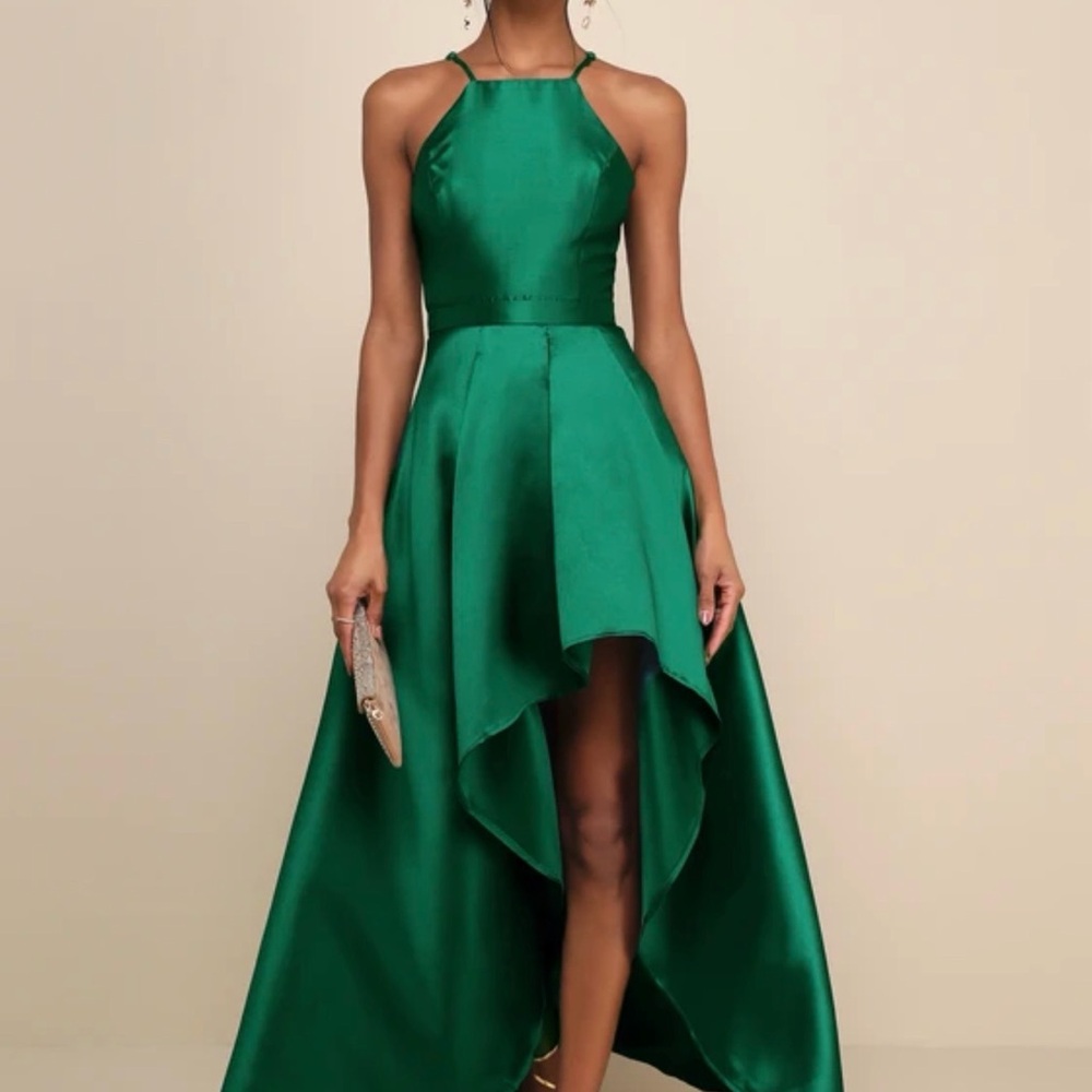 Lulu's Emerald High-Low Halter Dress